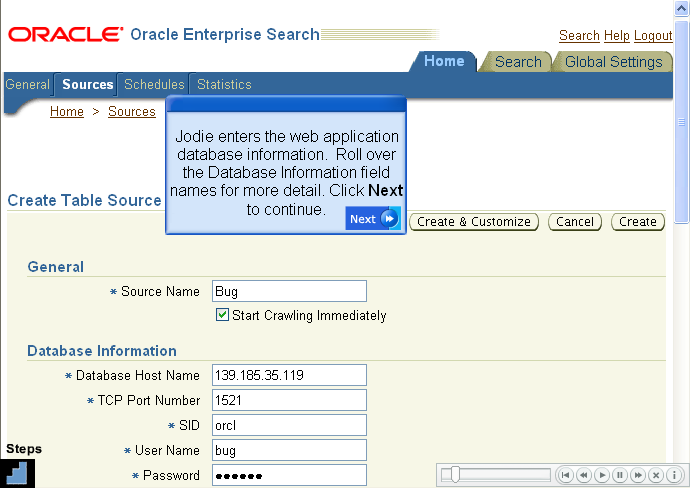 Oracle Secure Enterprise Search 设定 Table Source